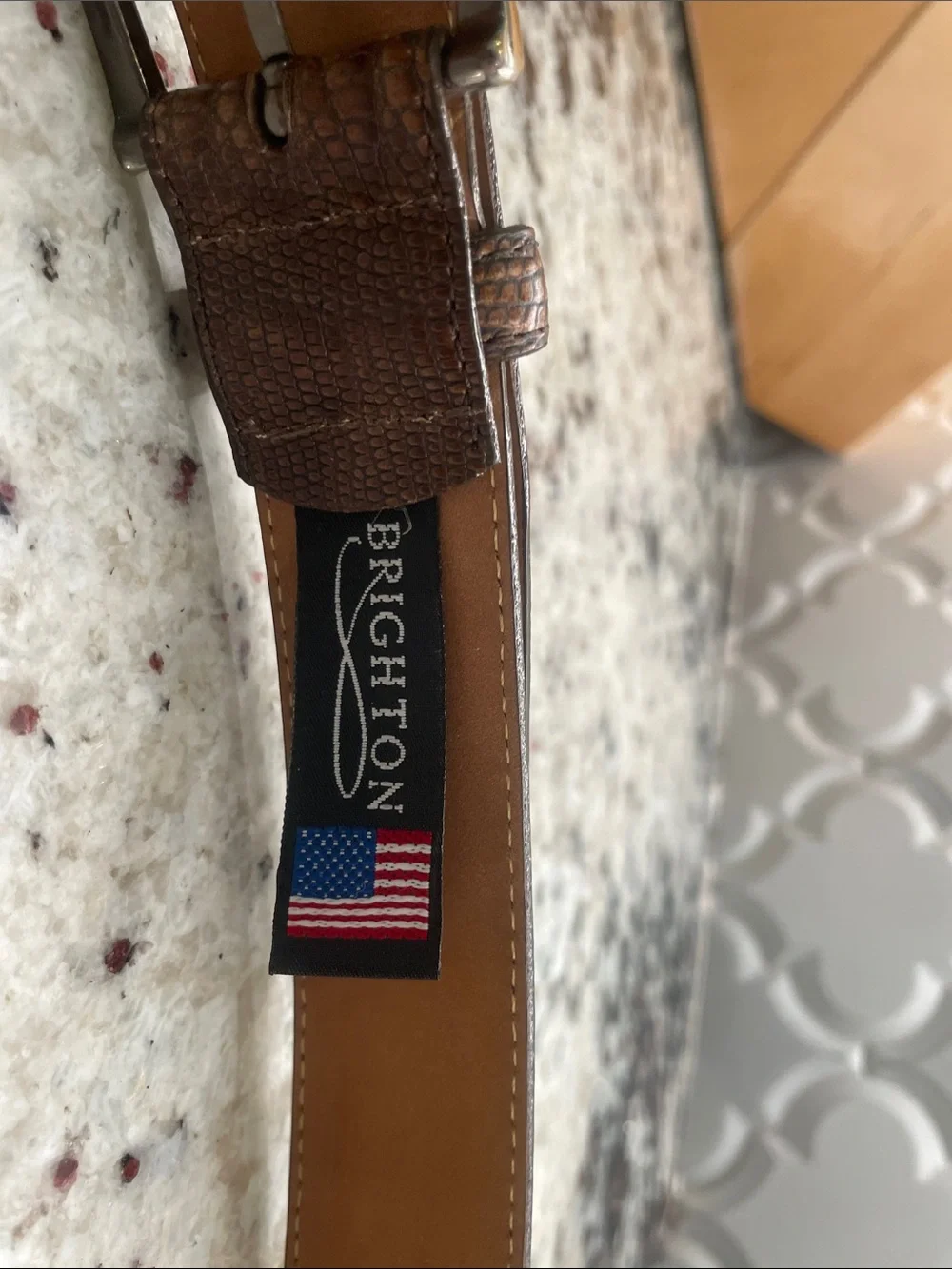 Brighton Brown Textured Leather Belt with Gold Buckle